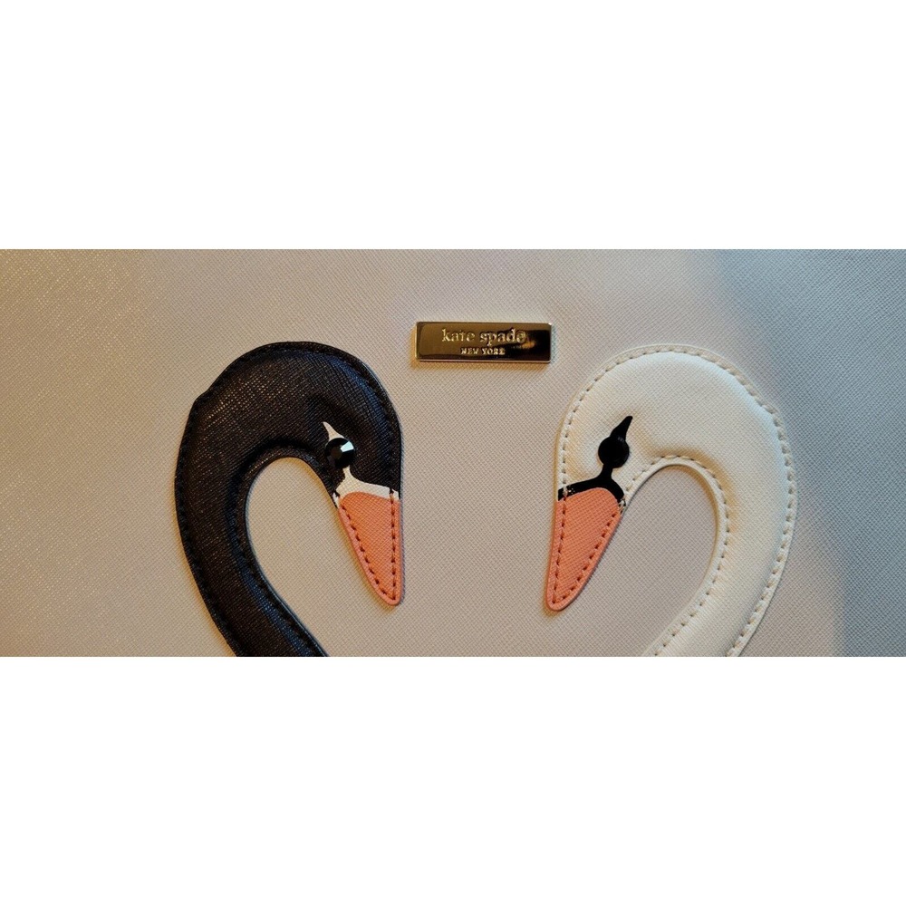 Kate Spade On Pointe Large Swan Tote Black And White Swans 10" Strap Gray Clean - Picture 6 of 16